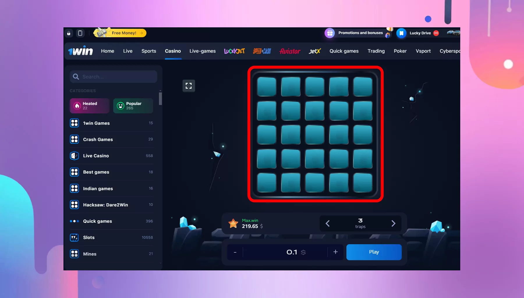 how to start playing mines on 1win step 6