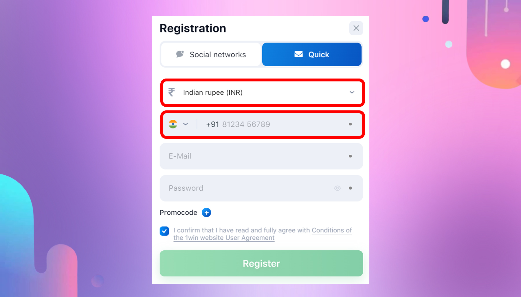 quick registration step 3